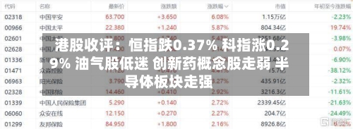 港股收评：恒指跌0.37% 科指涨0.29% 油气股低迷 创新药概念股走弱 半导体板块走强