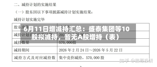 6月11日增减持汇总：盛泰集团等10股拟减持，暂无A股增持（表）
