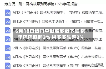 6月18日热门中概股多数下跌 阿里巴巴跌超3% 拼多多跌超2%