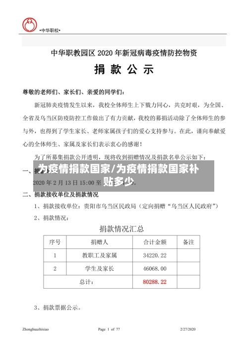 为疫情捐款国家/为疫情捐款国家补贴多少