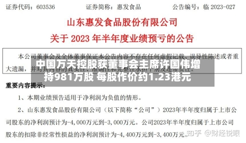中国万天控股获董事会主席许国伟增持981万股 每股作价约1.23港元-第2张图片