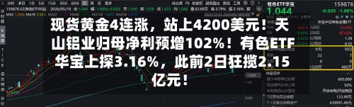 现货黄金4连涨，站上4200美元！天山铝业归母净利预增102%！有色ETF华宝上探3.16%	，此前2日狂揽2.15亿元！-第2张图片