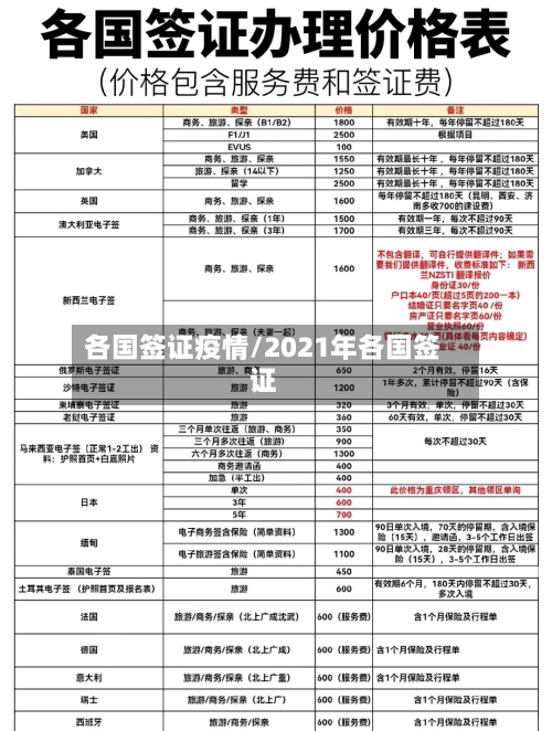 各国签证疫情/2021年各国签证