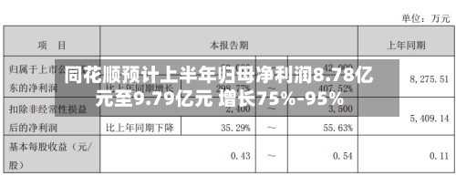 同花顺预计上半年归母净利润8.78亿元至9.79亿元 增长75%-95%