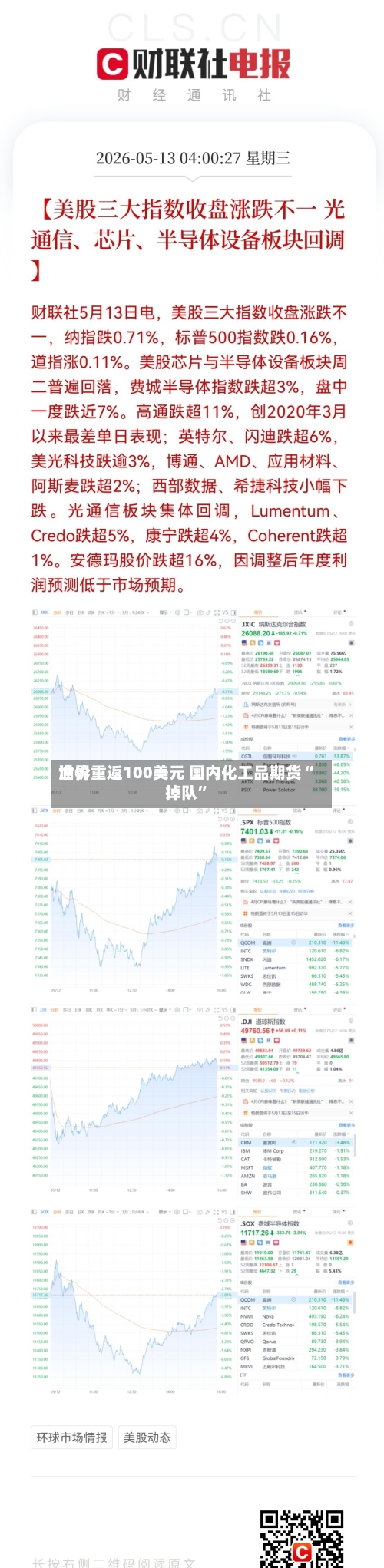 世界油价重返100美元 国内化工品期货“掉队”