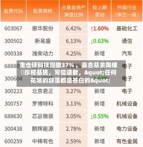 重仓硬科技回撤37% ，嘉合基金陶棣溦珍视基民，写信道歉	，"任何花哨的辞藻都是苍白的"-第2张图片