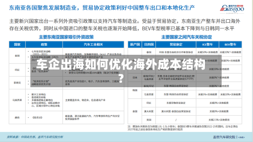 车企出海如何优化海外成本结构？