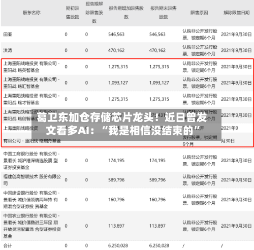 葛卫东加仓存储芯片龙头！近日曾发文看多AI：“我是相信没结束的”-第3张图片