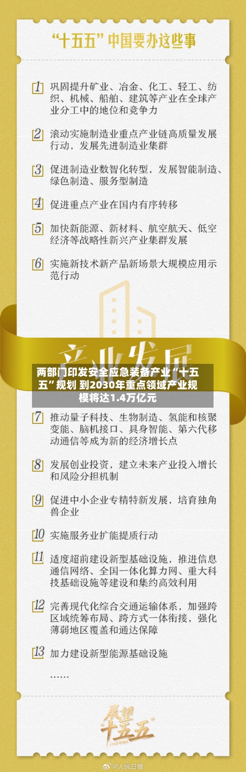 两部门印发安全应急装备产业“十五五”规划 到2030年重点领域产业规模将达1.4万亿元-第2张图片