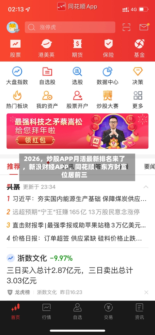 2026	，炒股APP月活最新排名来了，新浪财经APP、同花顺、东方财富位居前三-第2张图片