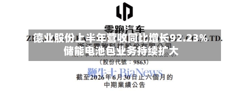 德业股份上半年营收同比增长92.23% 储能电池包业务持续扩大